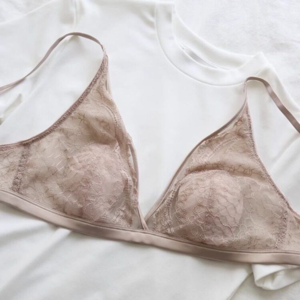 Bralette Wireless Soft - BANERDANNI Women Lace French Triangle Bra