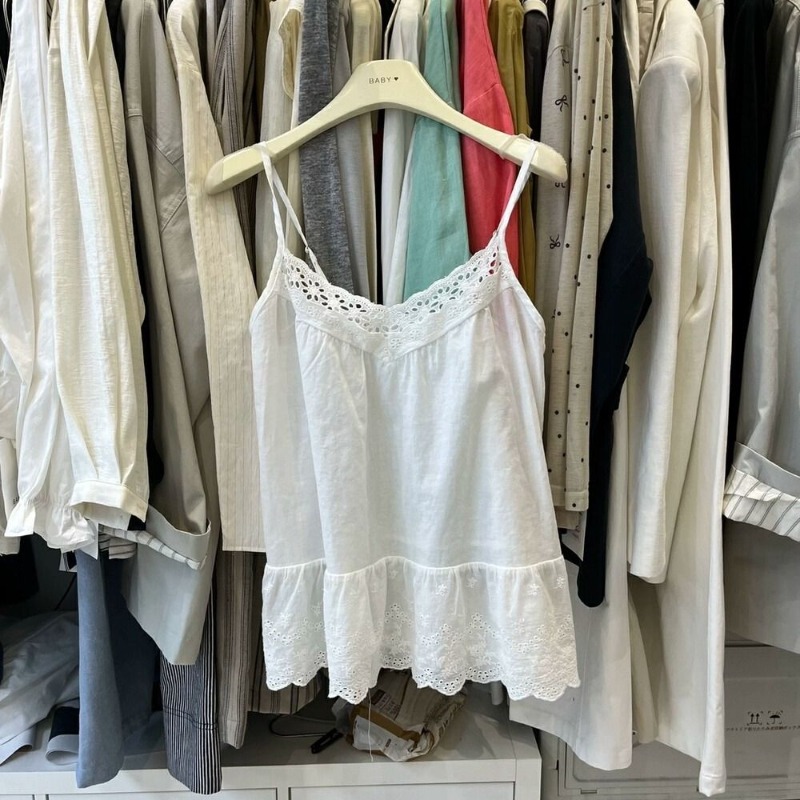 Cami Top Lace - Sweet Beach White Sleeveless Tank Tops